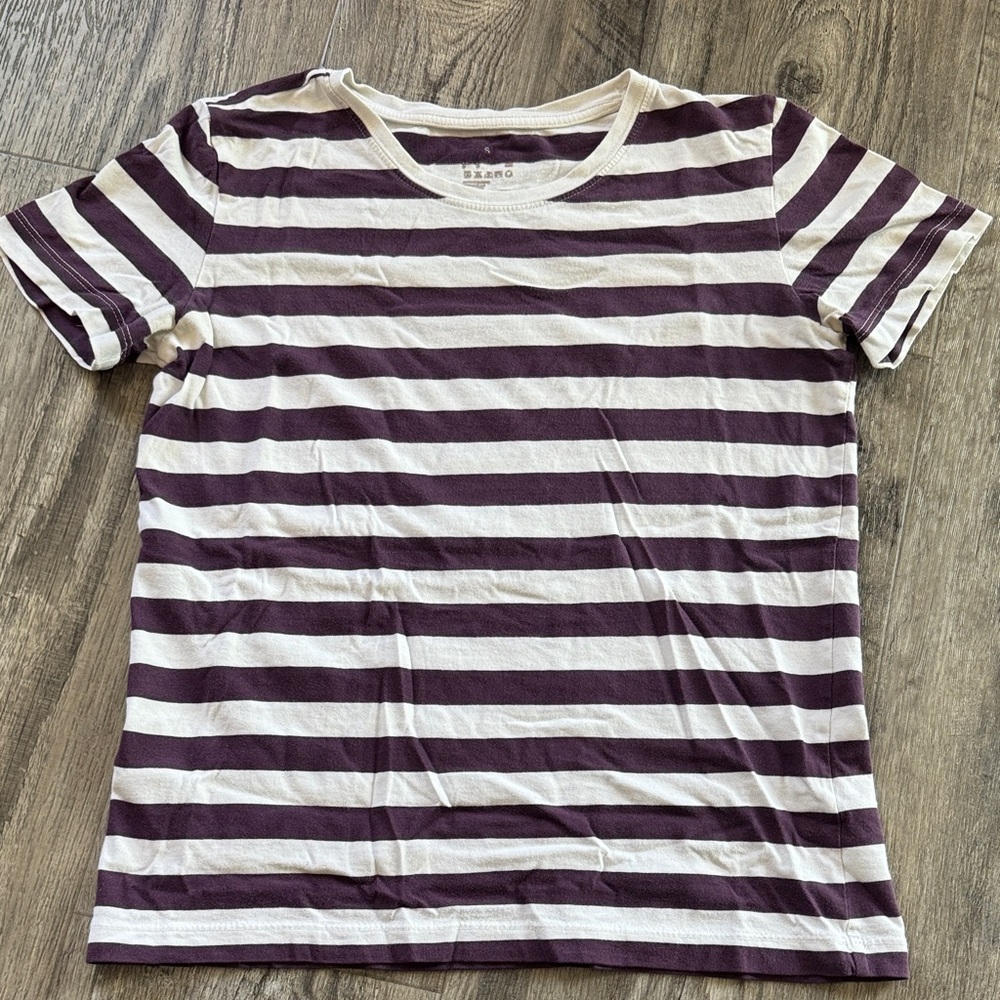 ✨ MUJI Minimalist Purple & White Striped Tee – Size S ✨ everyday Japan stylish